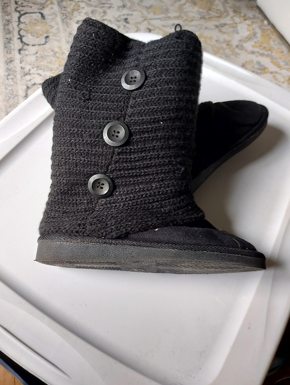 Black Knit Button Booties
